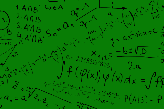 Imagem de fundo verde com uma imensa variedade de equações